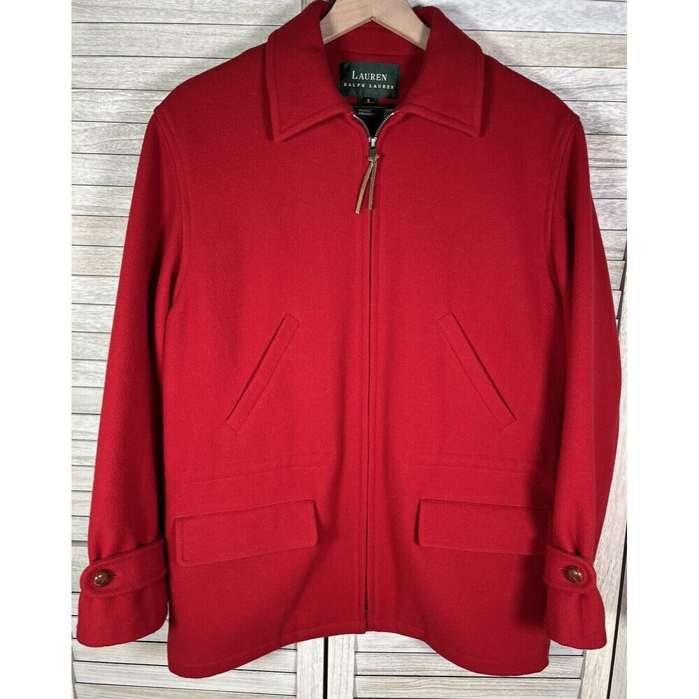 Lauren Ralph Lauren Women's S Full Zip Red Wool Jacket Plaid Lining